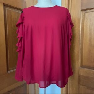 Eloquii Red Blouse with Ruffle and Lace Sleeves
